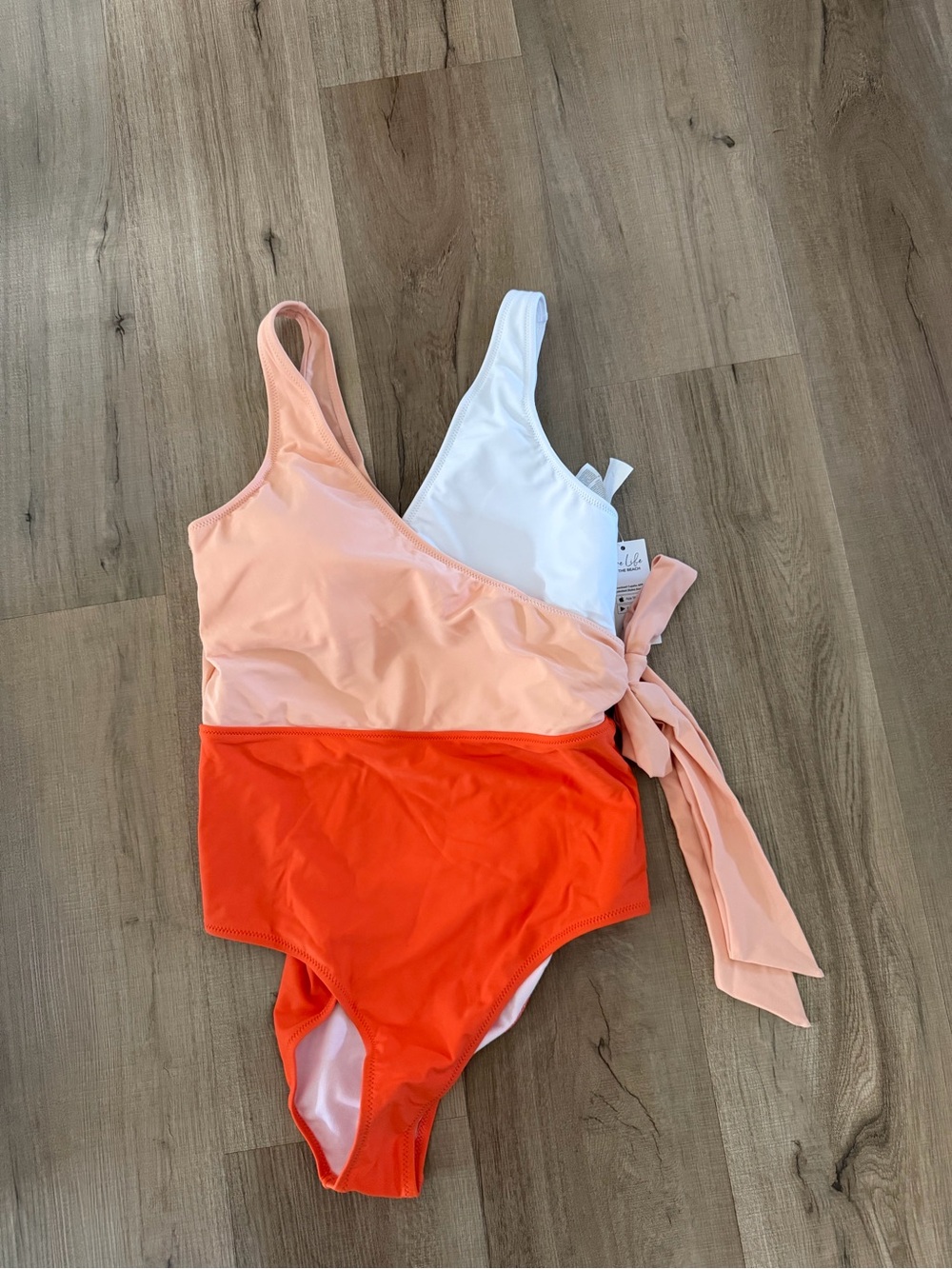 Cupshe Colorblock Swim Suit — Peach, White & Orange